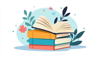 Vibrant cartoon illustration of a book, showcasing textures and a modern flat design that captures the imagination.