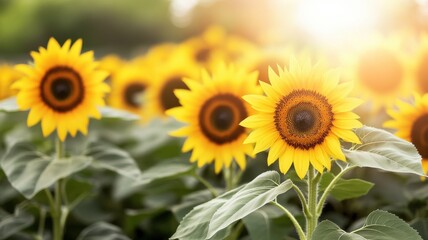 Fototapeta premium A vibrant field of sunflowers basking in sunlight, symbolizing warmth and positivity in nature.