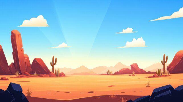 A vibrant desert landscape setting, perfect for mobile battle arenas, featuring colorful terrain and flat cartoon style.