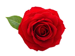 Naklejka premium Dark red rose with green leaves isolated on transparent background 