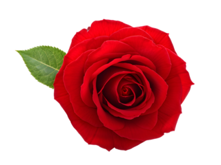 Dark red rose with green leaves isolated on transparent background
