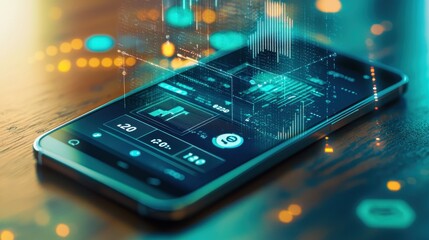 Futuristic Digital Data and Graph Interface on Smartphone Screen