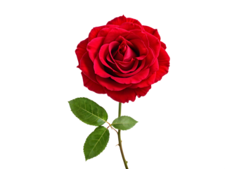 Dark red rose with green leaves isolated on transparent background
