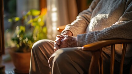 Obraz premium Elderly patient receiving care at home lifestyle photography, with copy space