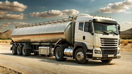 Tanker Truck on a Road Through a Desert Landscape