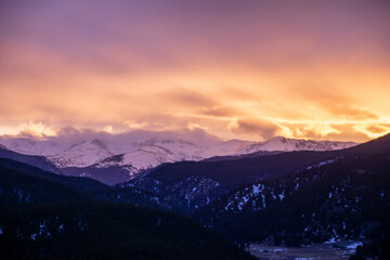 Sky alight with color in the colorado rocky mountains