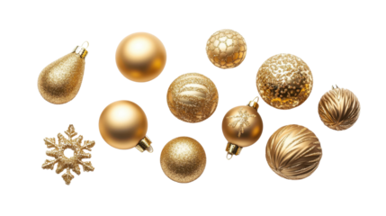 Christmas gold decorations balls New Year isolated on white background