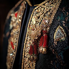 Golden Embroidered Detail of a Traditional Ceremonial Garment