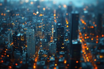 Obraz premium POV looking down at a city from a skyscraper aerial photography, with copy space