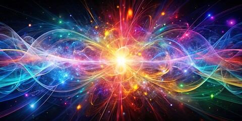 Abstract quantum disruptions captured in a chaotic, ethereal and vibrant minimalist composition