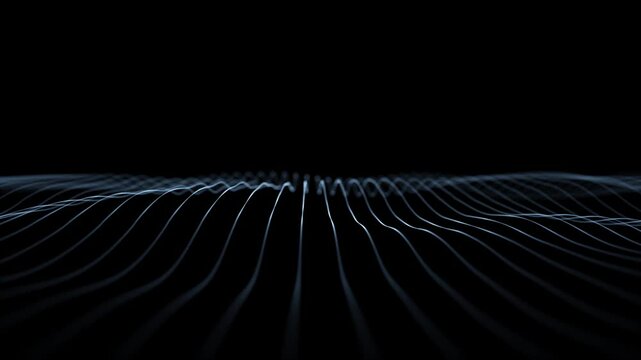  Abstract wavy glowing lines loop motion on clean black background.