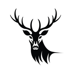 black and white deer head vector logo, vector illustration