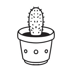 Hand-Drawn Cactus in a Decorative Pot