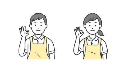 OKポーズをする介護士男女の上半身イラスト