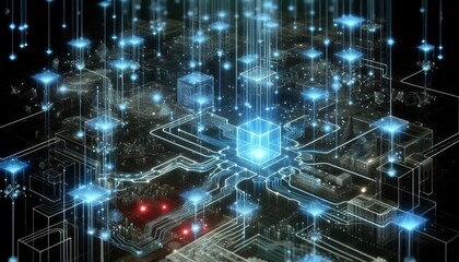Obraz premium Cyber big data flow blockchain data network line