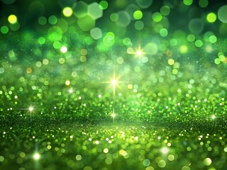 Obraz premium Shimmering Green Glitter Texture with Glowing Bokeh and Starry Highlights, Holiday Celebration Background