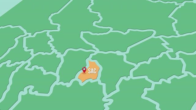 Mapa de Guatemala con divisi&oacute;n pol&iacute;tica resaltando el estado de Sacatep&eacute;quez.