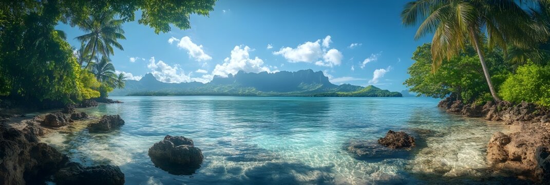 Breathtaking Panoramic View of the Serene Tropical Lagoon in Pohnpei Micronesia