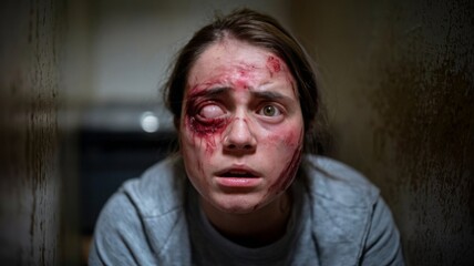 Obraz premium Woman wearing horror makeup During the Halloween festival Wear fake eyes to look scary.