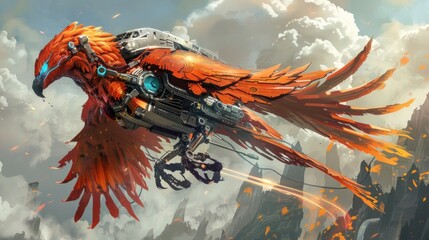 Futuristic cyborg phoenix bird. AI generated images