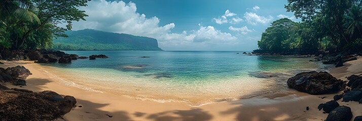 Obraz premium Stunning Tropical Beach Landscape in So Tom and Prncipe s Obo National Park
