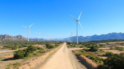 Wind Turbines in a Desert Landscape.
