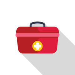 Red first aid kit casting a long shadow, healthcare concept