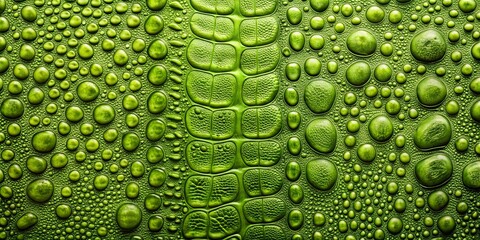 Green alligator skin texture with small water droplets, perfect for a unique background or wallpaper