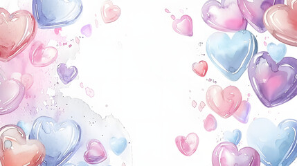 Fototapeta premium Candy Hearts Frame white Background watercolor