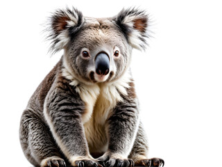 Fototapeta premium koala or koala bear - Phascolarctos cinereus - is an arboreal herbivorous marsupial native to Australia. Relaxed and looking towards camera, cute cutout on transparent background 