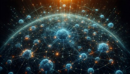 Obraz premium Cyber big data flow blockchain data network line