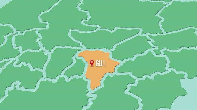 Mapa de Guatemala con divisi&oacute;n pol&iacute;tica resaltando el estado de Guatemala. 