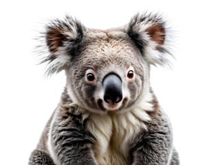 Fototapeta premium koala or koala bear - Phascolarctos cinereus - is an arboreal herbivorous marsupial native to Australia. Relaxed and looking towards camera, cute cutout on transparent background 