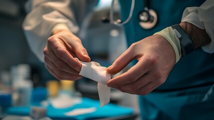 Obraz premium Surgeon s Hands Performing Delicate Medical Procedure in Sterile Hospital Setting