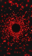 Vertical illustation of red particles in a tunnel on a dark background - abstract background.