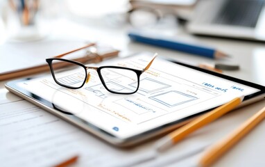 Digital sketch of a website layout on a tablet, creative design process, user-centered design approach