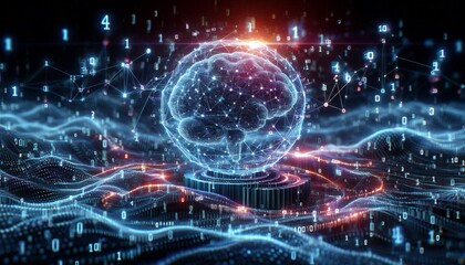 Obraz premium Cyber big data flow blockchain data network line