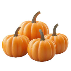 Obraz premium Four vibrant orange pumpkins with green stems, perfect for autumn or Halloween-themed projects and decorations.