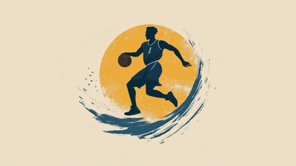 Dynamic Basketball Player in Motion Against a Sunset Background