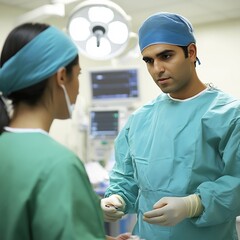 Doctor instructing a medical student on surgical techniques
