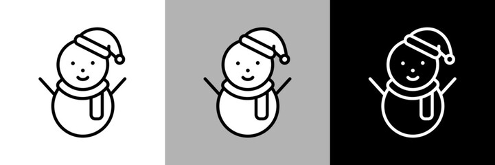 シンプルな線画のサンタ帽をかぶった雪だるまのベクターアイコン