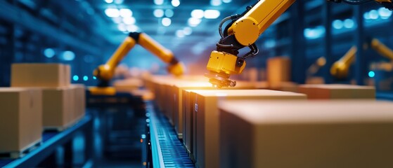 AI-powered robotic arms using generative AI to customize packing and sorting in a retail warehouse, significantly improving operational efficiency and accuracy