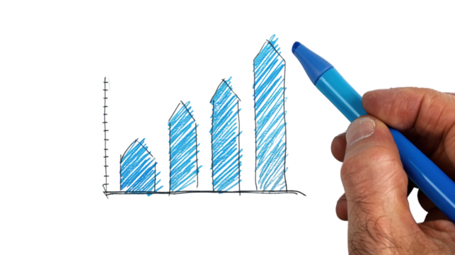 Hand drawing a graph using a blue marker isolated on white background 