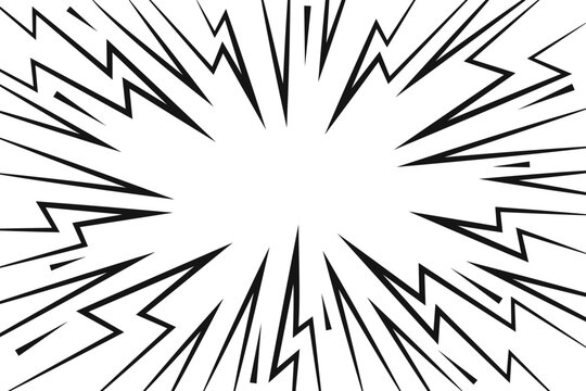 Comic thunder effect on white background. Cartoon lightning and flash power lines. Anime vector graphic of burst. Abstract electric energy and explosion