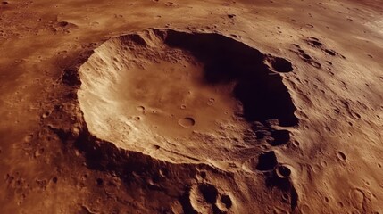Mars from above, revealing its rugged terrain, deep craters, and stark, arid red landscape, highlighting the planet's unique geological features and desolate beauty.