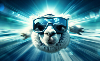 Alpaca that seems to be flying at high speed generated by AI

