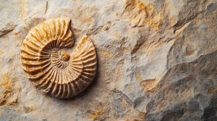 Close-up view of ancient Lichoidea fossil embedded in textured stone, showcasing intricate fossilization patterns from the Cambrian period, fossil isolated on white background.