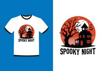 spooky night halloween t-shirt vector illustration retro style vintage template background design for adults male and female