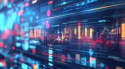 Obraz premium Abstract Digital Data Network Technology Background with Colorful Lines and Grids.