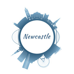 Newcastle skyline with colorful buildings. Circular style. Stock vector illustration.